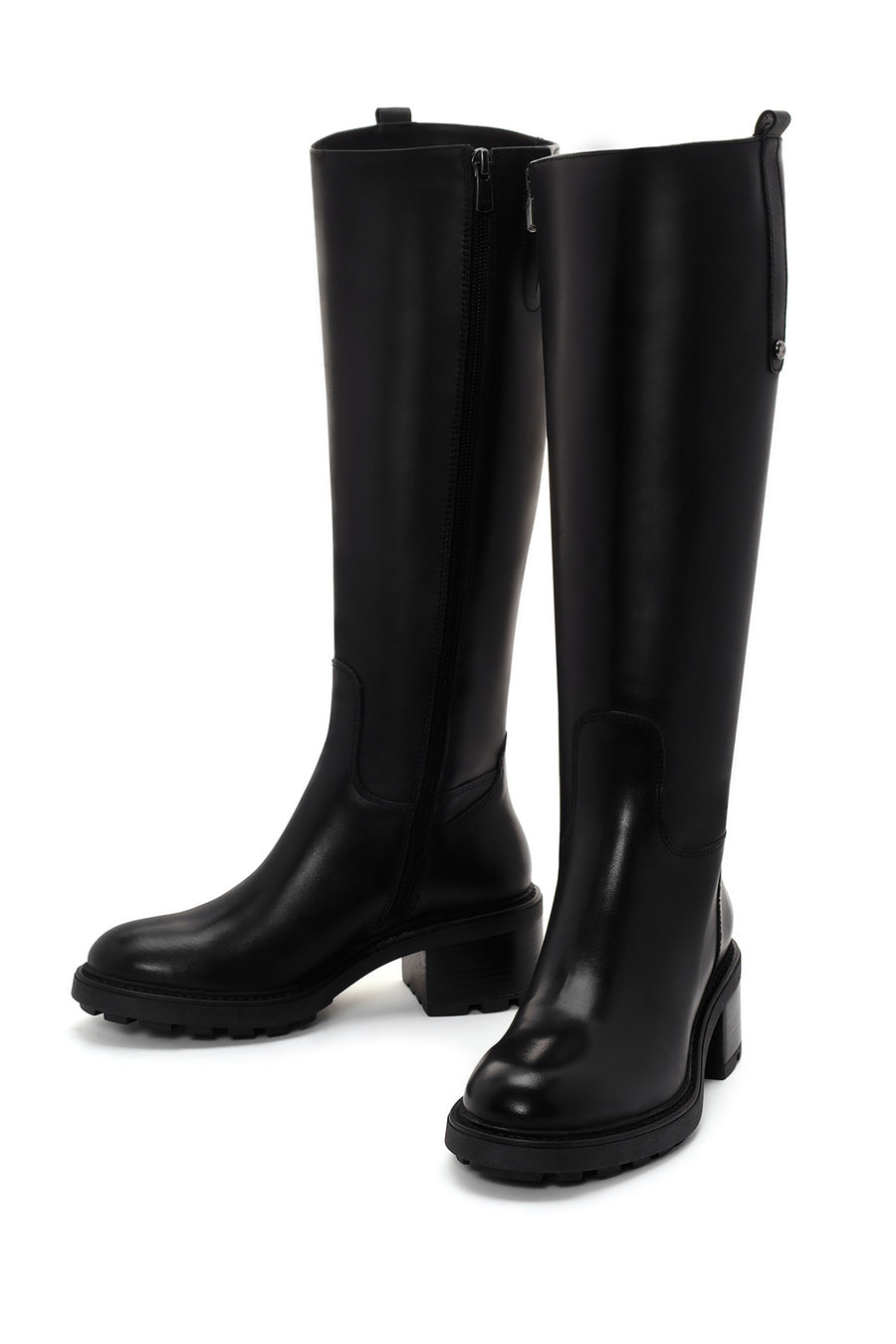 Woman Black Zip Closure Short-Heeled Leather Boots