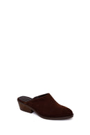 Woman Brown Mule Backless Chunky Heeled Suede Slipper | Derimod