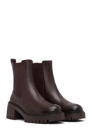 Woman Brown Chunky-heeled Leather Chelsea Boots | Derimod