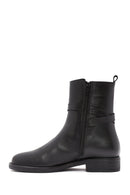 Women's Black Zippered Buckle Detailed Leather Boots | Derimod