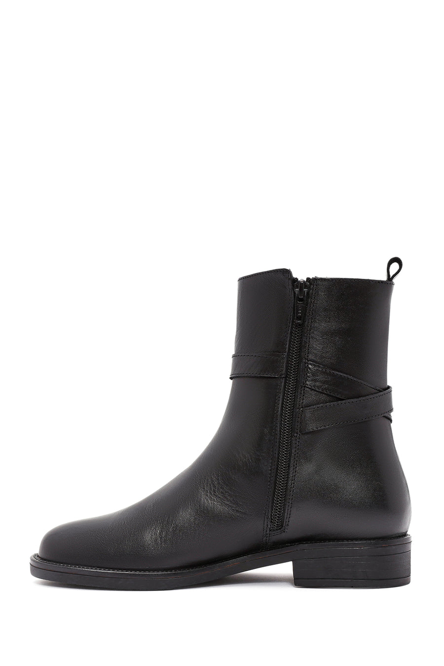 Women's Black Zippered Buckle Detailed Leather Boots