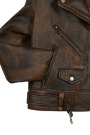 Newage Woman Brown Slim-Fit Biker Leather Jacket | Derimod
