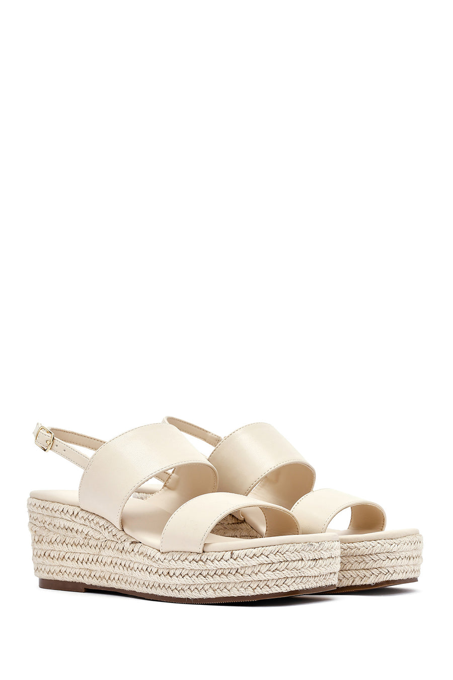 Women's Beige Ankle Buckle Wedge Heel Espadrille Sandals