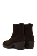 Woman Brown Chunky-Heeled Suede Chelsea Boots | Derimod