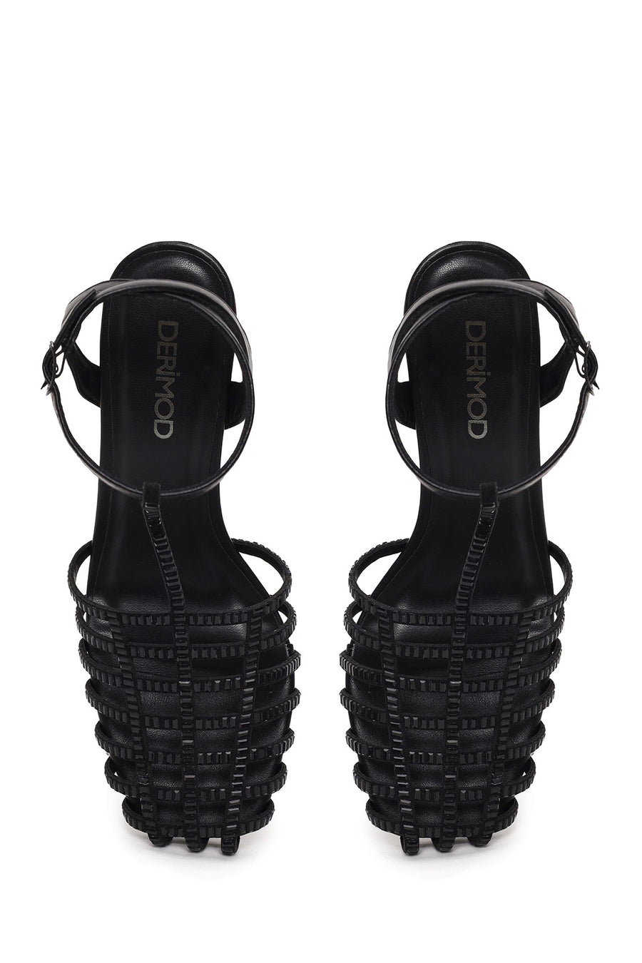 Woman Black Ankle-Buckle Open-Back Stiletto High Heel