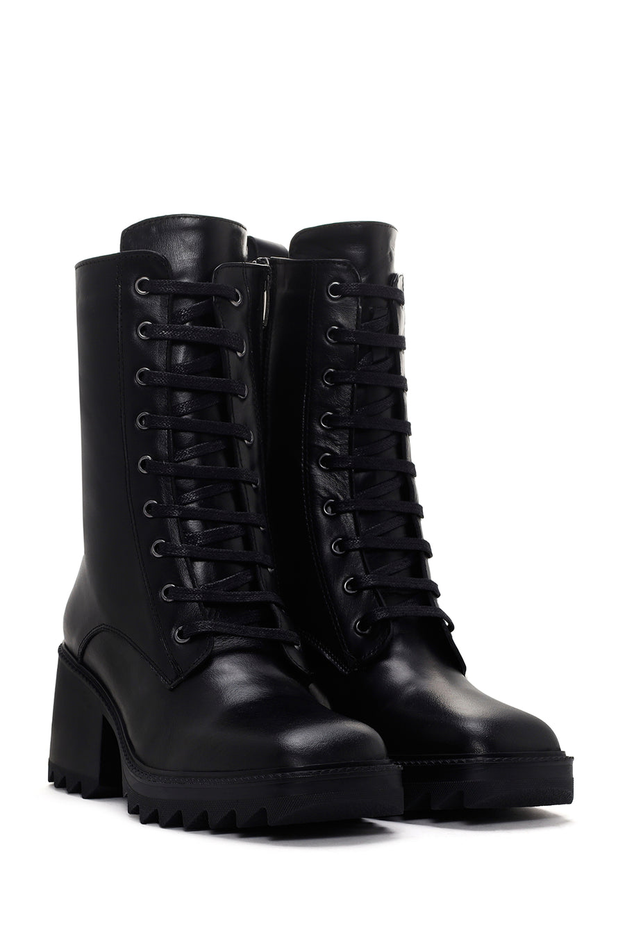 Women's Black Heeled Zippered Classic Leather Boots