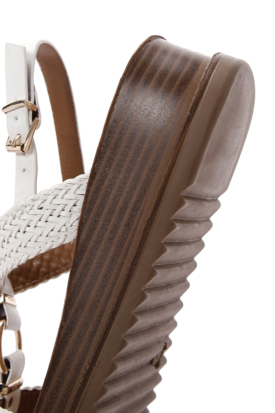 Women's White Ankle Strap Thick Soled Braided Sandals