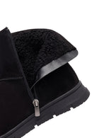 Women's Black Zippered Suede Teddy Boot | Derimod