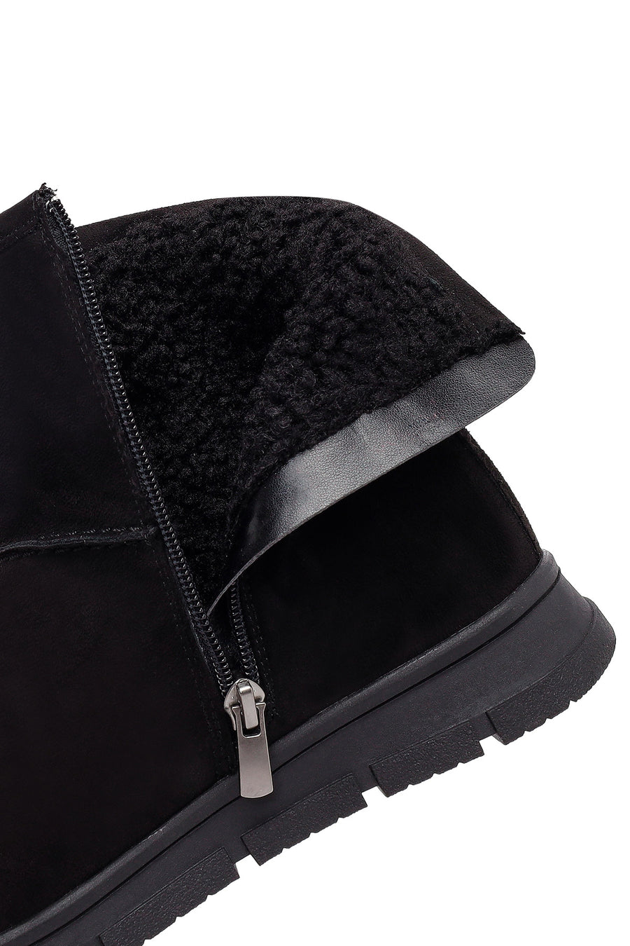 Women's Black Zippered Suede Teddy Boot