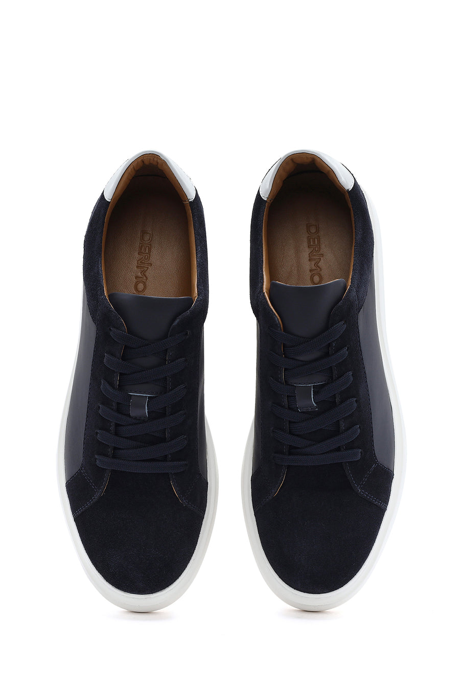 Erkek Lacivert Bağcıklı Deri Sneaker