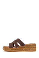 Woman Mink Wedge-Heel Suede Leather Slippers | Derimod