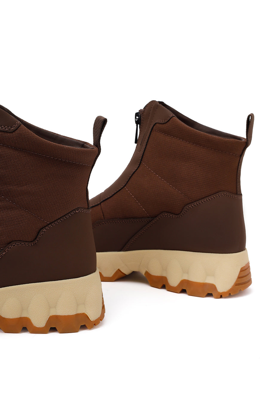 Woman Brown Zip Closure Thick-Soled Fabric Boots