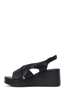 Women's Black Ankle Buckle Platform Leather Sandals | Derimod