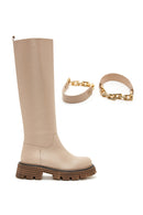 Women's Beige Chain Detailed Leather Boots | Derimod