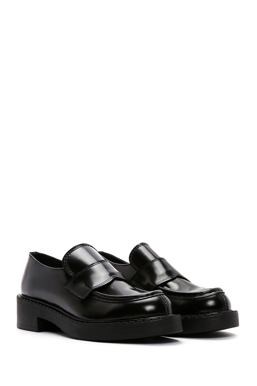Women's Black Leather Masculine Loafer