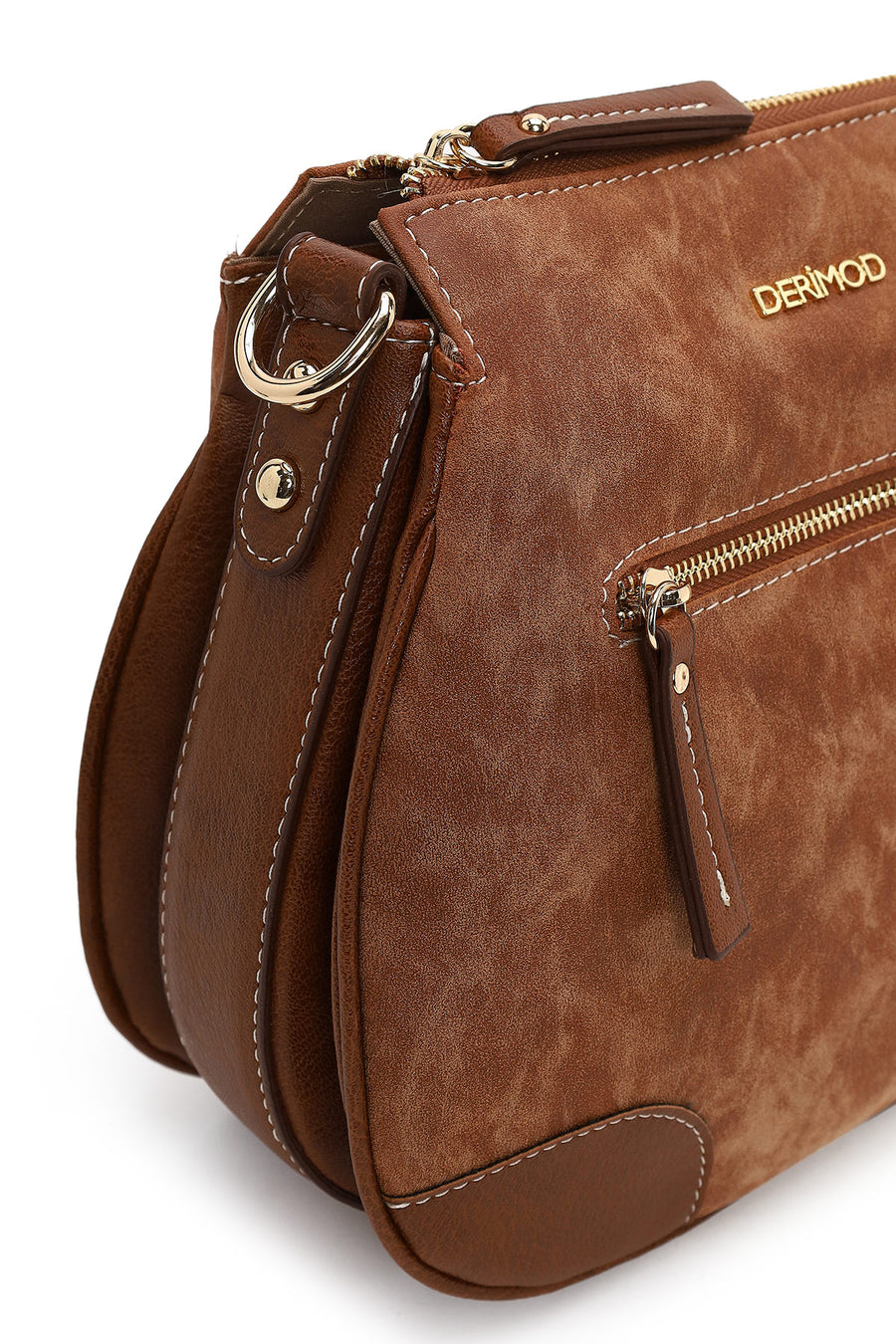Woman Tobacco Long-Strap Nubuck Crossbody Bag