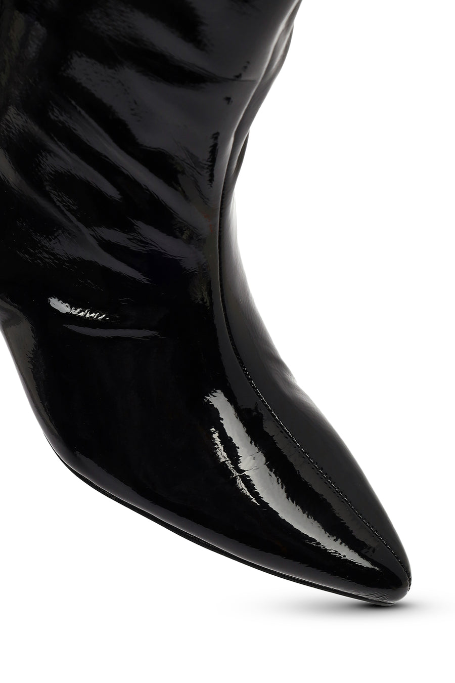 Woman Black Short Thin-Heeled Patent Leather Boot