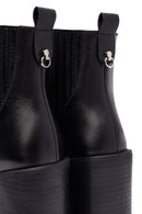 Woman Black Chunky Heels Leather Chelsea Boots | Derimod