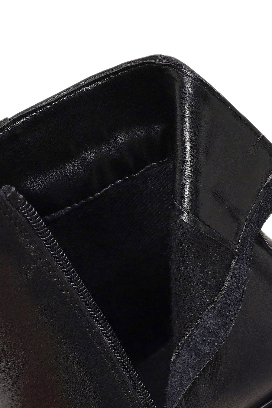 Woman Black Zip Closure Chunky-heeled Leather Boots