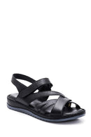 Women's Black Leather Comfort Sandals | Derimod