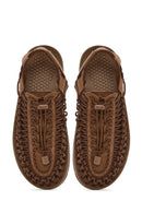 Men's Mink Braided Leather Sandals | Derimod