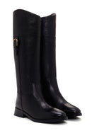 Geox Women's Black Tormalina Zippered Leather Heeled Boots | Derimod