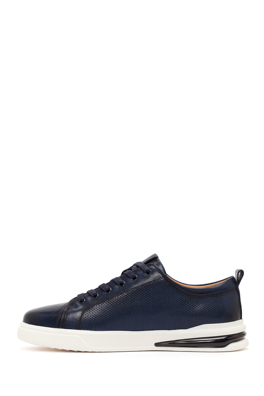 Erkek Lacivert Bağcıklı Deri Sneaker