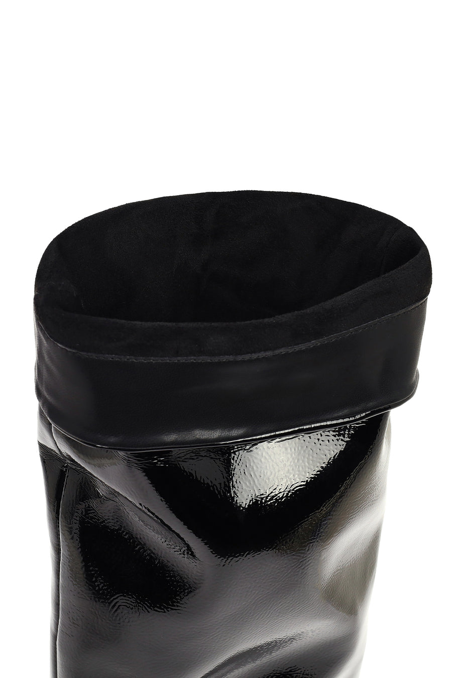 Woman Black Short Thin-Heeled Patent Leather Boot