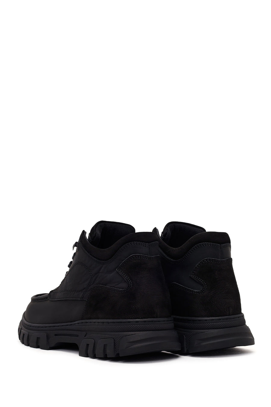 Male Black Lace-Up Chunky-Soled Nubuck Leather Casual Boots
