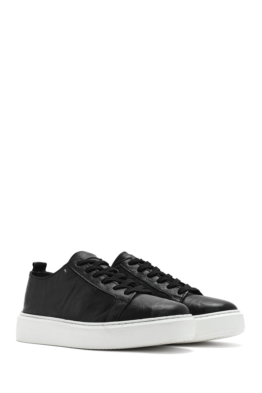 Erkek Siyah Bağcıklı Kalın Tabanlı Baskılı Deri Sneaker