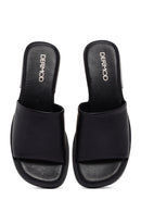 Women's Black Casual Leather Slippers | Derimod