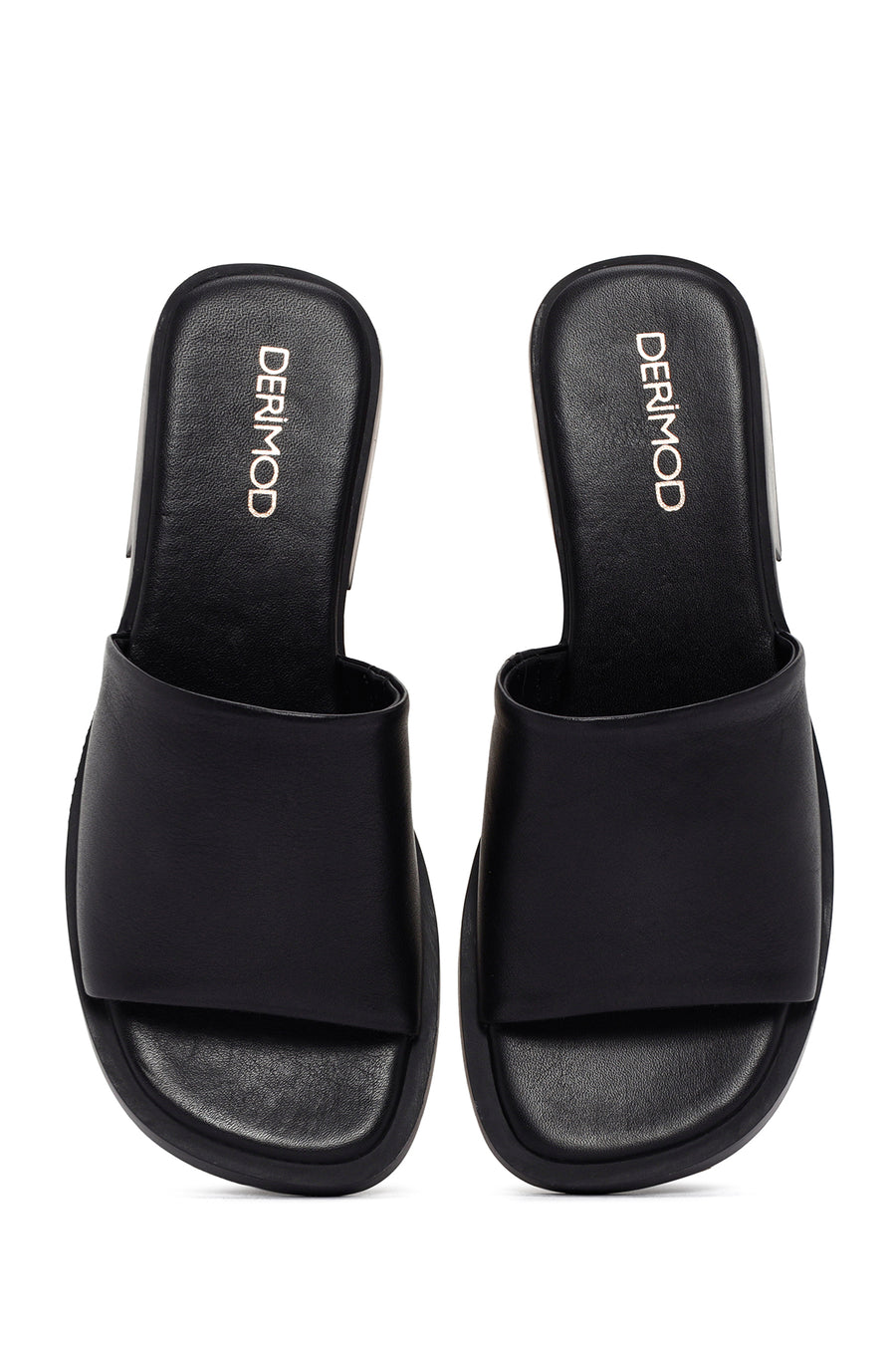 Women's Black Casual Leather Slippers