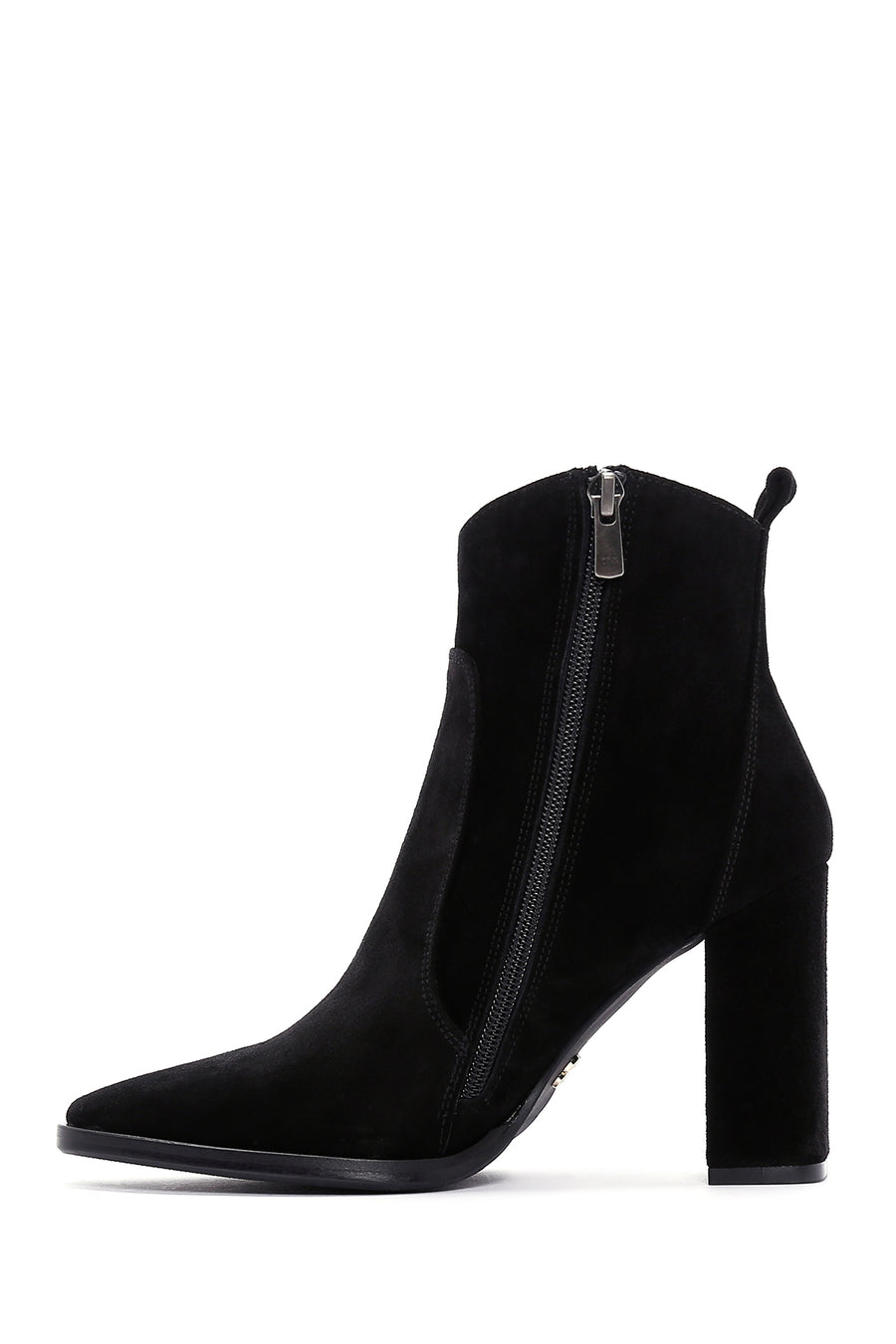 Women's Black Suede Leather Heeled Boots