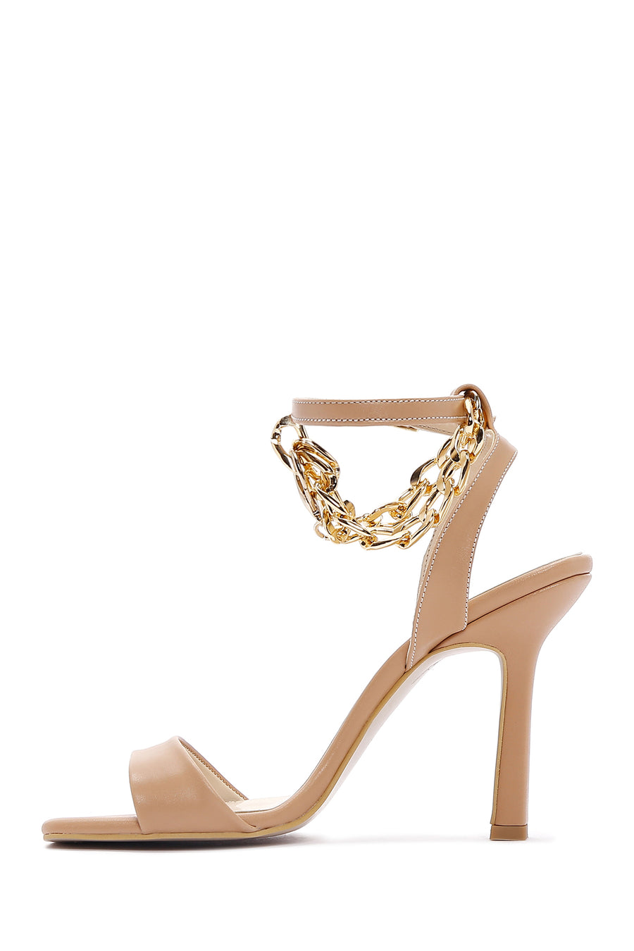 Women's Beige Ankle Strap Heel Sandals