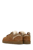 Women's Camel Lace-Up Thick-Soled Furry Suede Leather Teddy Sneaker | Derimod