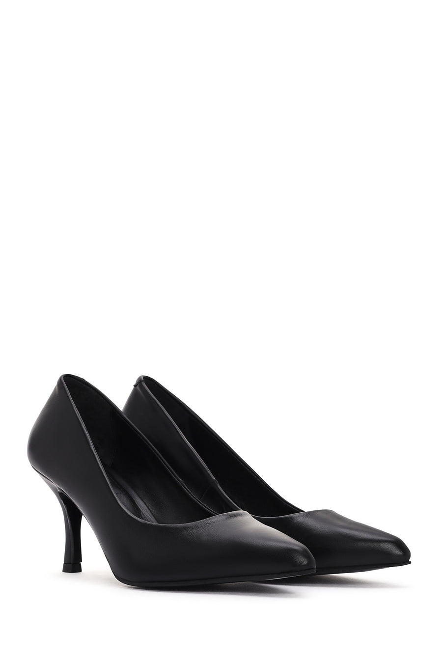 Women's Black Thin Heeled Leather Stiletto