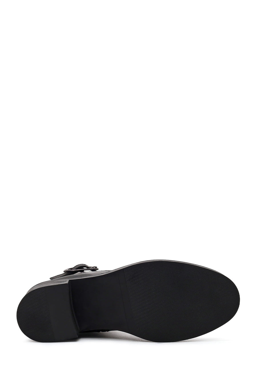 Woman Black Zip Closure Thick-Heeled Leather Boots