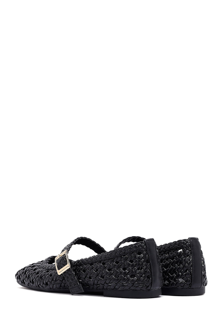 Women's Black Buckled Braided Ballerinas