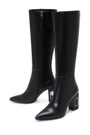 Woman Black Zippered Heels Leather Boot | Derimod
