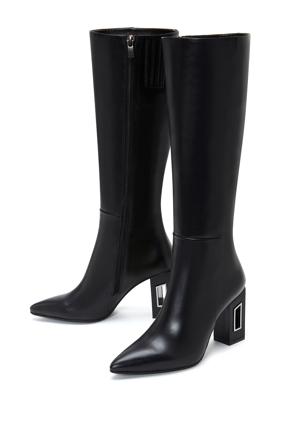 Woman Black Zippered Heels Leather Boot