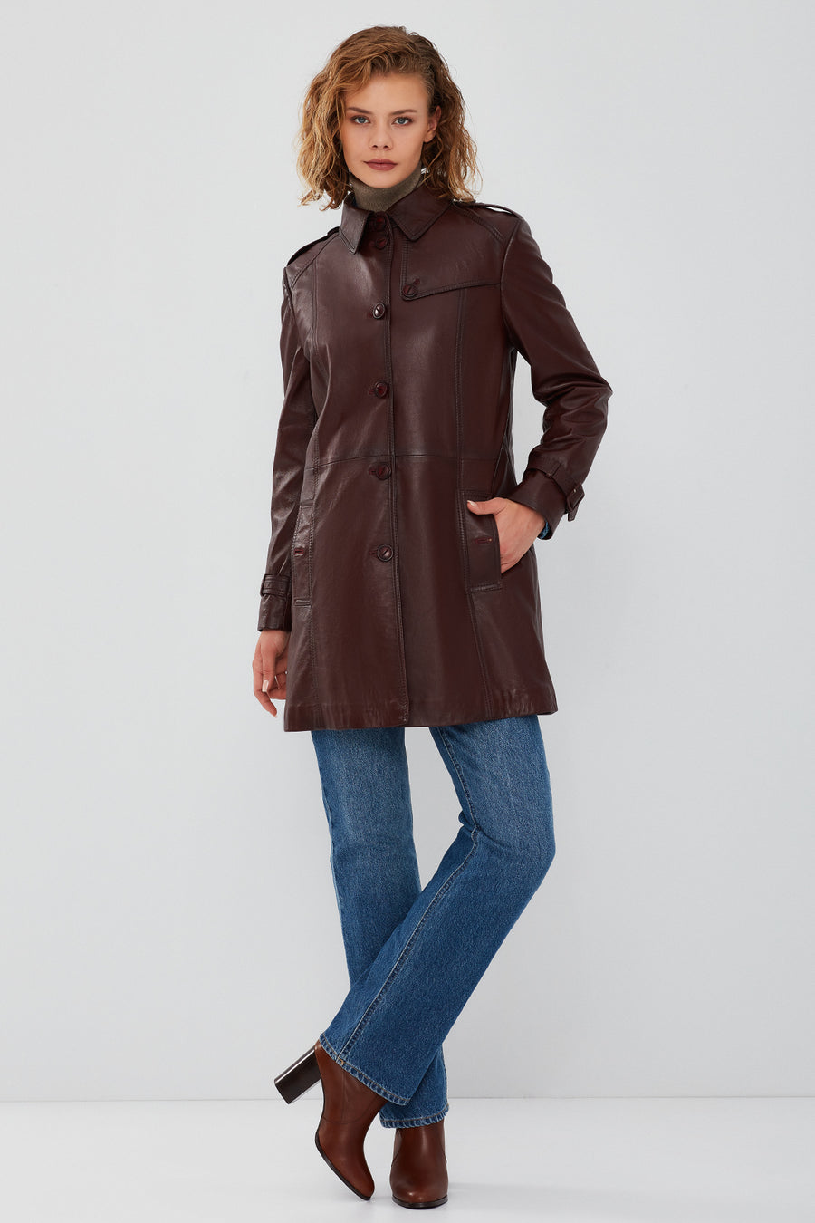 Scarlet Women's Brown Leather Trench Coat
