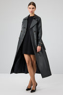Jenny -X Women's Black Belt Detailed Leather Trench Coat | Derimod