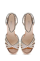 Women's Gold Stone High Thin Heel Sandals | Derimod