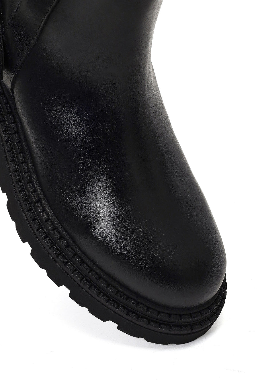 Women's Black Zippered Thick-Soled Leather Boot