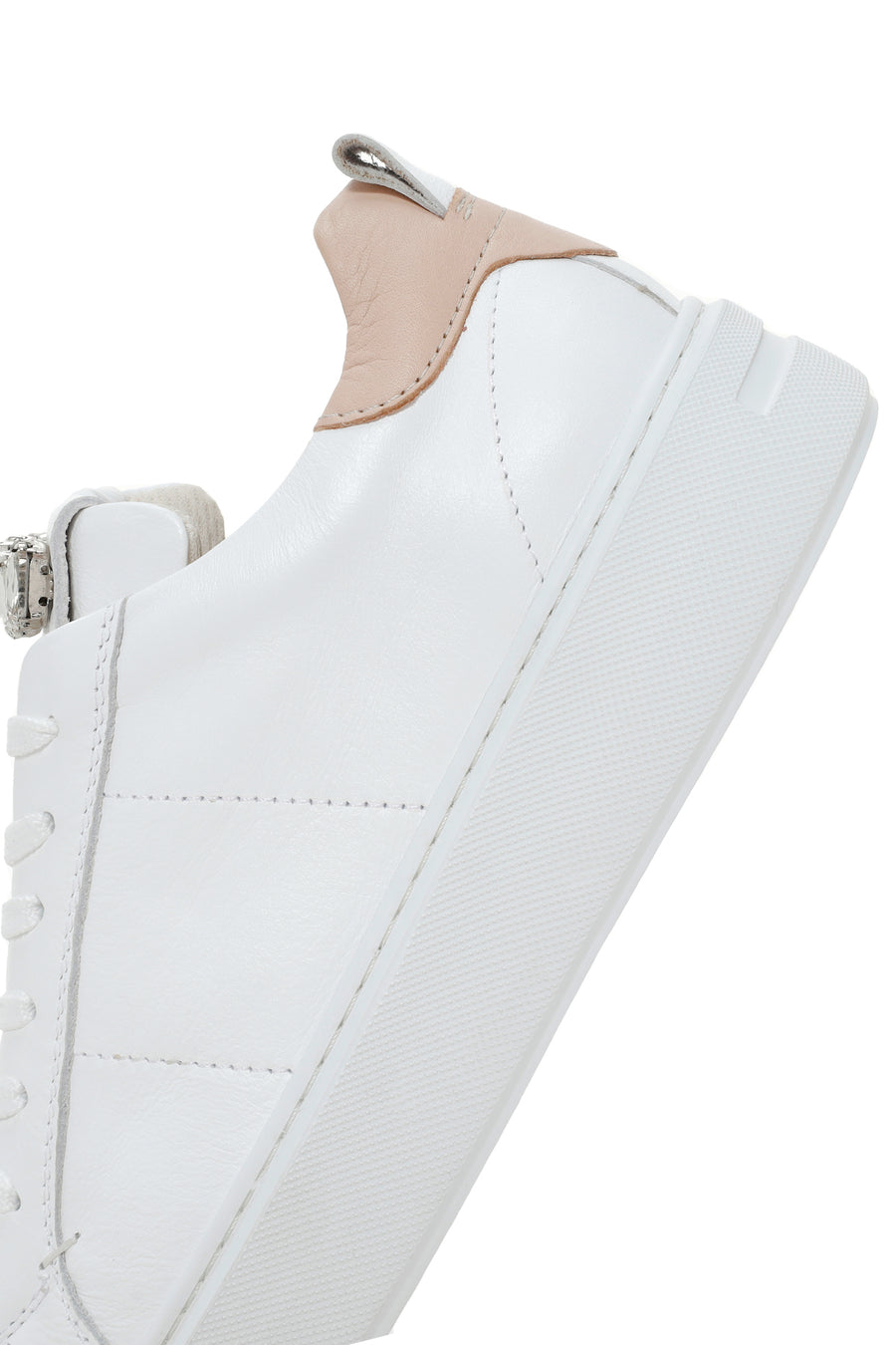 Women's White Laced Leather Sneaker with Accessory Detail