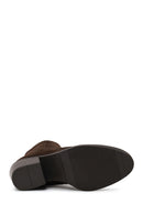 Woman Brown Chunky-Heeled Suede Chelsea Boots | Derimod