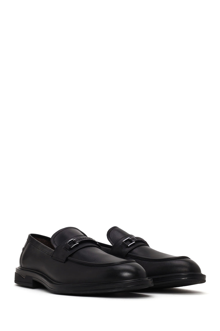 Erkek Siyah Tokalı Deri Klasik Loafer