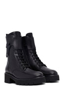 Women's Black Zippered Thick-Soled Leather Ankle Boots | Derimod