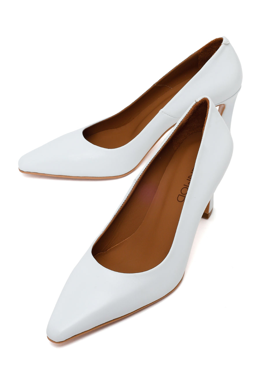 Kadın Beyaz Kalın Topuklu Deri Stiletto