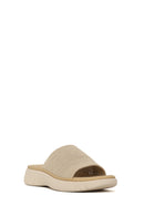 Woman Beige Thick-Soled Patterned Comfort Slippers | Derimod